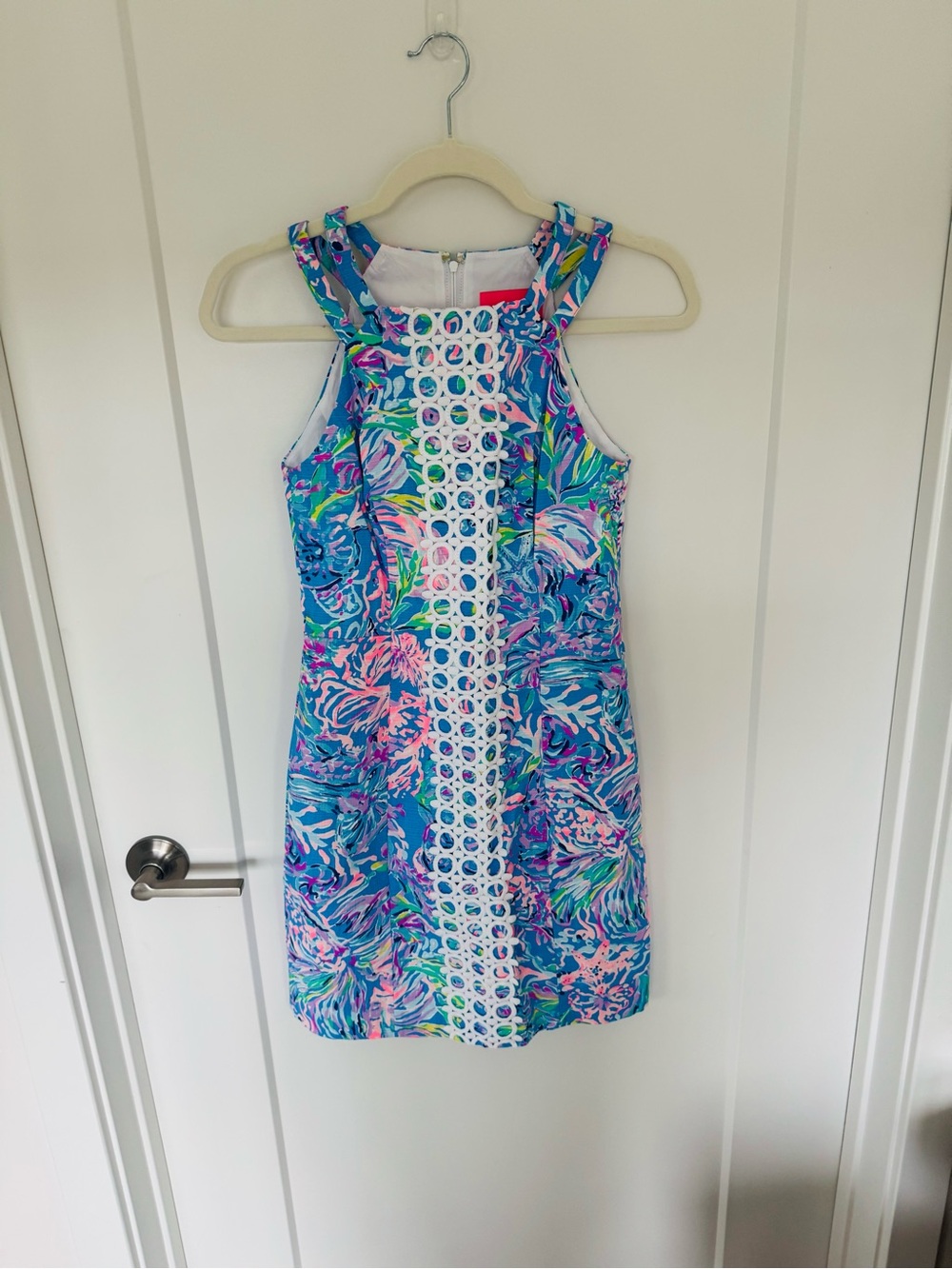Lilly Pulitzer Blue Multi Tropical Eyelet-Front Sleeveless Shift Dress NWOT